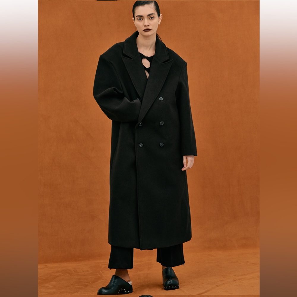 Source Unknown Black Oversized Double-Breasted Wool Coat